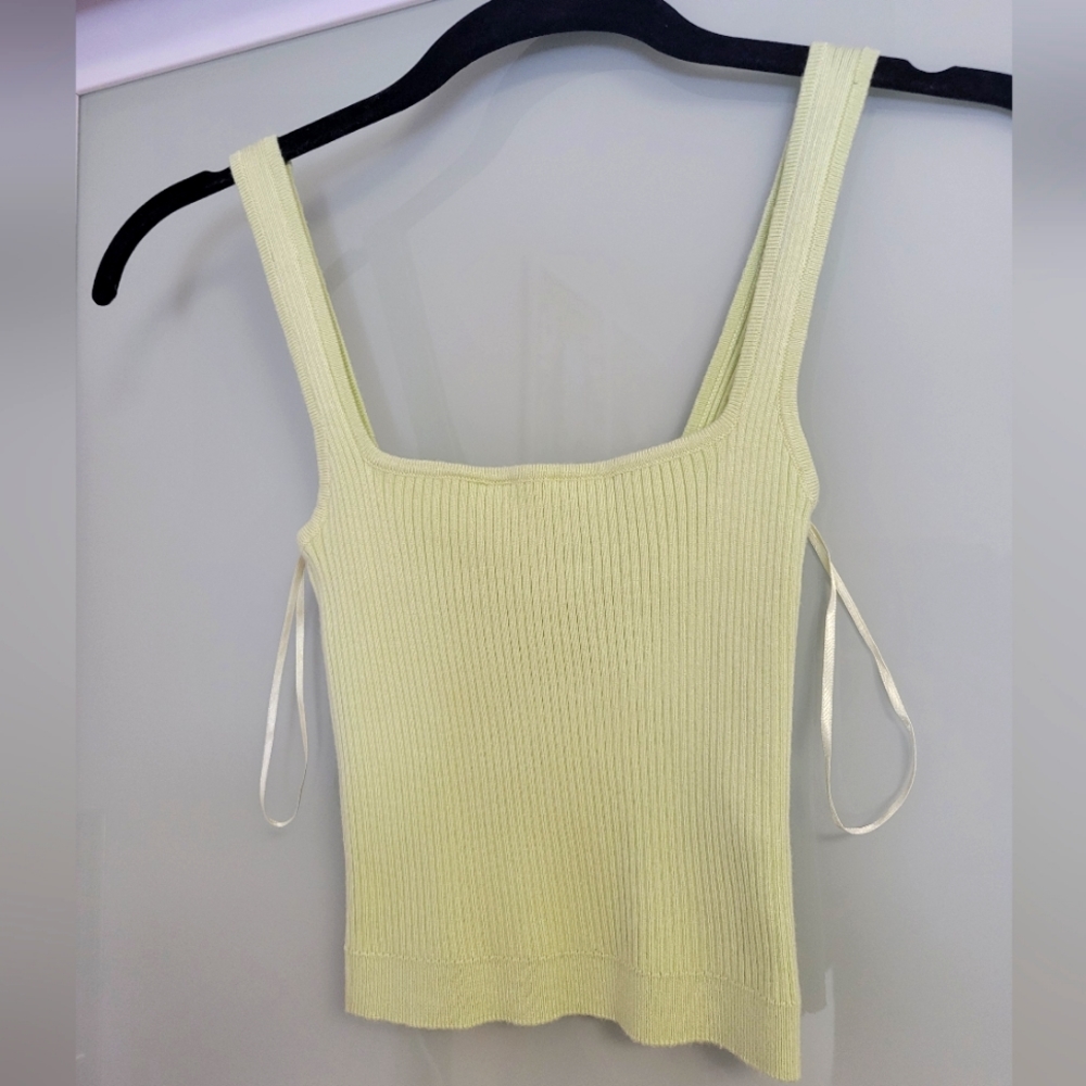 NWOT Garage Square Neck Ribbed Cropped Pastel Green Tank Top Size XS
